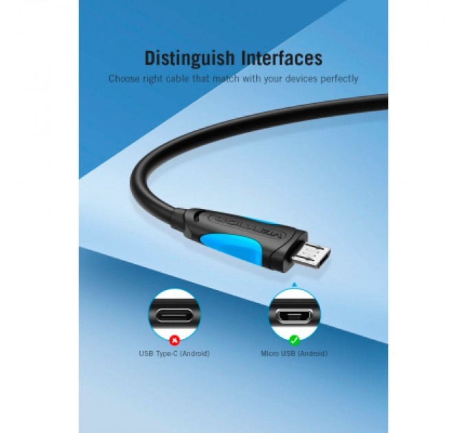 Vention Дата кабель USB 2.0 AM to Micro 5P 0.5m Black Vention (VAS-A08-B050)