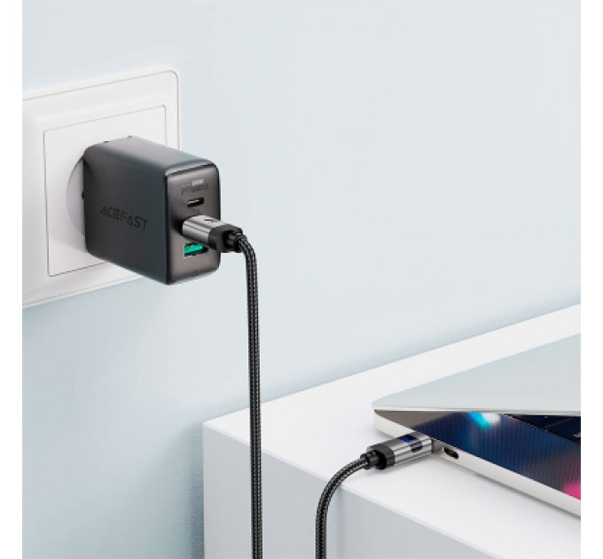 Дата кабель USB-C to USB-C 1.2m 60W digital display C15-03 Black Acefast (6974316283720)