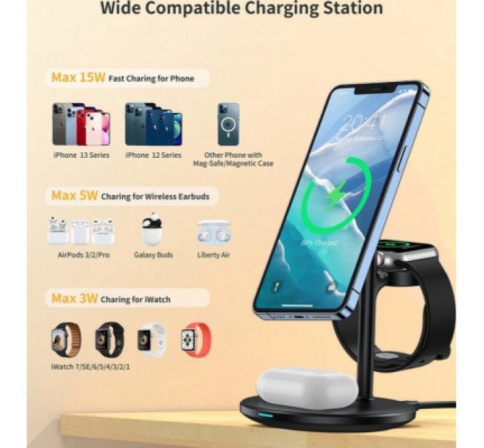 Choetech Зарядний пристрій Choetech 15W 3-in-1 Magnetic Wireless Fast Charger black (T585-F-101-CCBK)