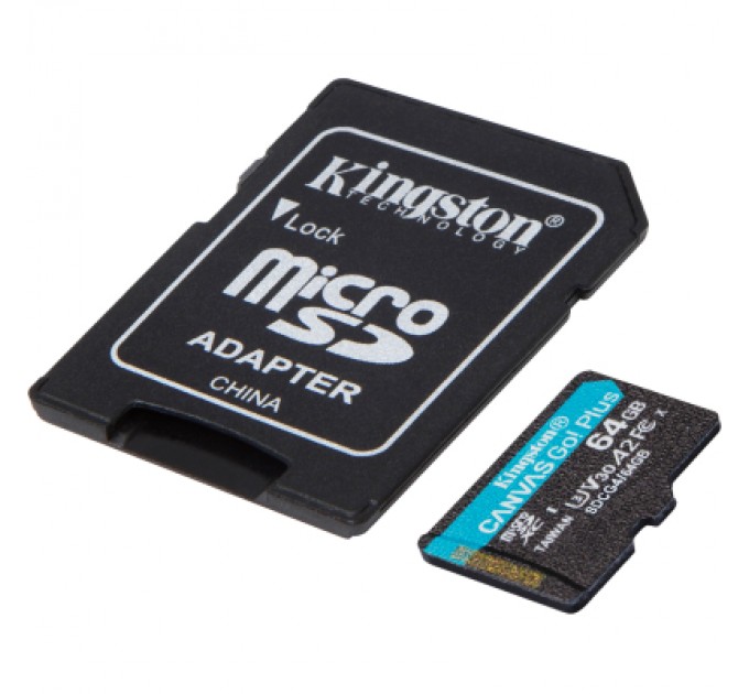 Kingston Карта пам'яті Kingston 64GB microSDXC сlass 10 UHS-I U3 V30 A2 Canvas Go Plus G4 (SDCG4/64GB)