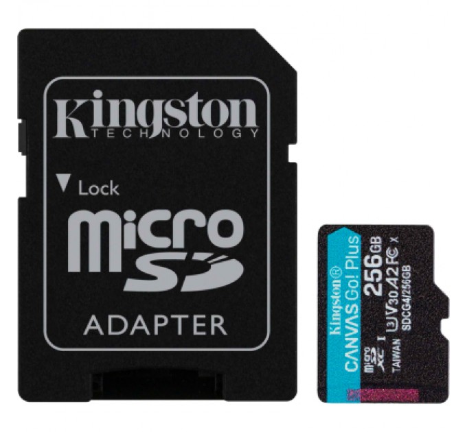 Kingston Карта пам'яті Kingston 256GB microSDXC сlass 10 UHS-I U3 V30 A2 Canvas Go Plus G4 (SDCG4/256GB)
