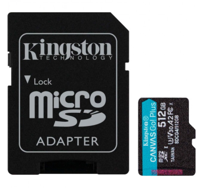 Kingston Карта пам'яті Kingston 512GB microSDXC сlass 10 UHS-I U3 V30 A2 Canvas Go Plus G4 (SDCG4/512GB)