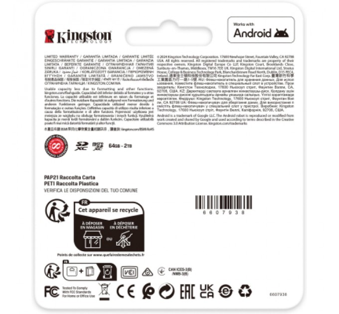 Kingston Карта пам'яті Kingston 64GB microSDXC сlass 10 UHS-I U3 V30 A2 Canvas Go Plus G4 (SDCG4/64GBSP)