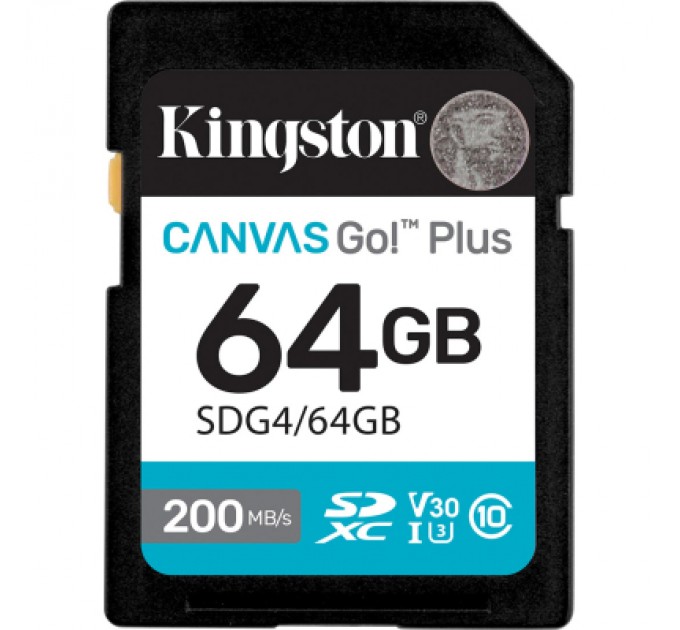 Kingston Карта пам'яті Kingston 64GB SDXC сlass 10 UHS-I U3 V30 Canvas Go Plus G4 (SDG4/64GB)