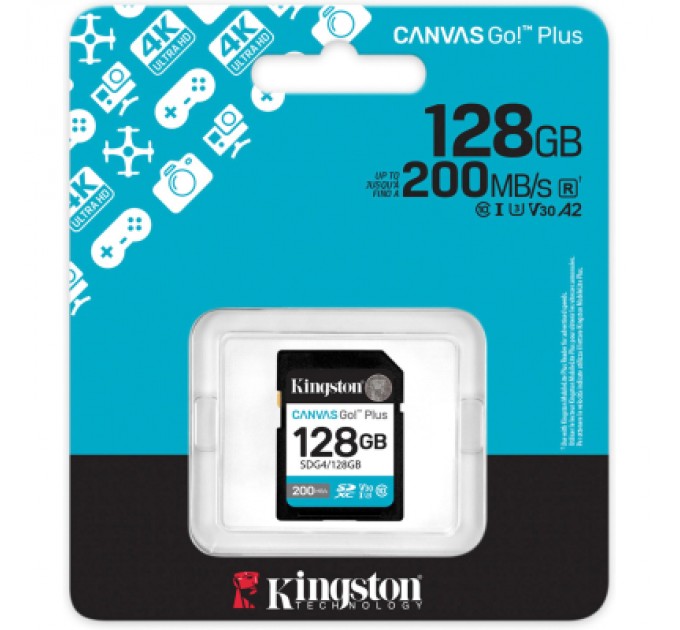 Kingston Карта пам'яті Kingston 128GB SDXC сlass 10 UHS-I U3 V30 Canvas Go Plus G4 (SDG4/128GB)