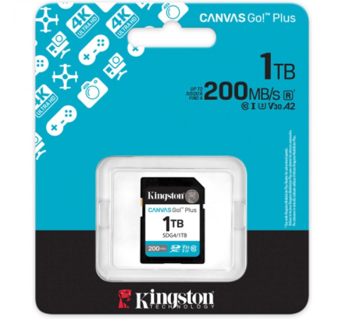 Kingston Карта пам'яті Kingston 1TB SDXC сlass 10 UHS-I U3 V30 Canvas Go Plus G4 (SDG4/1TB)