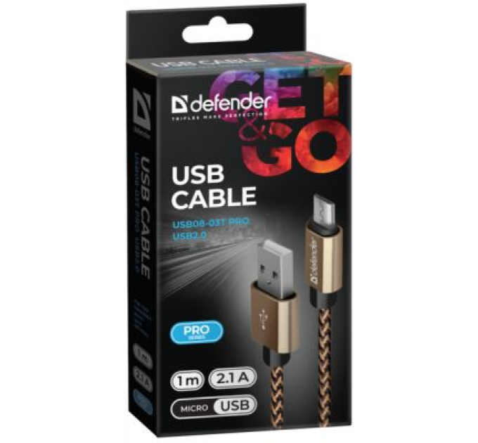 Defender Дата кабель USB 2.0 AM to Micro 5P 1.0m USB08-03T gold Defender (87800)
