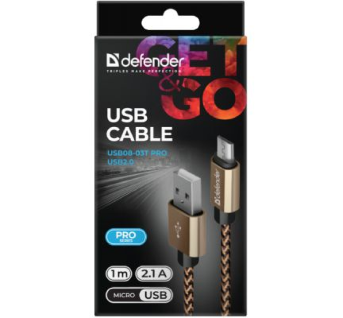 Defender Дата кабель USB 2.0 AM to Micro 5P 1.0m USB08-03T gold Defender (87800)