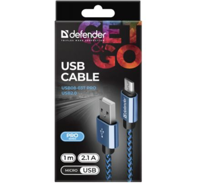Defender Дата кабель USB 2.0 AM to Micro 5P 1.0m USB08-03T blue Defender (87805)