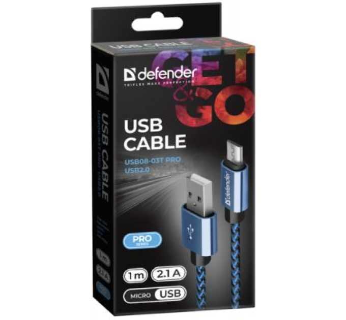 Defender Дата кабель USB 2.0 AM to Micro 5P 1.0m USB08-03T blue Defender (87805)