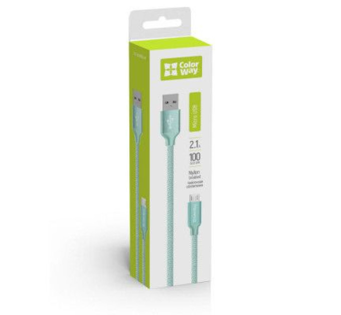 ColorWay Дата кабель USB 2.0 AM to Micro 5P 1.0m mint ColorWay (CW-CBUM002-MT)