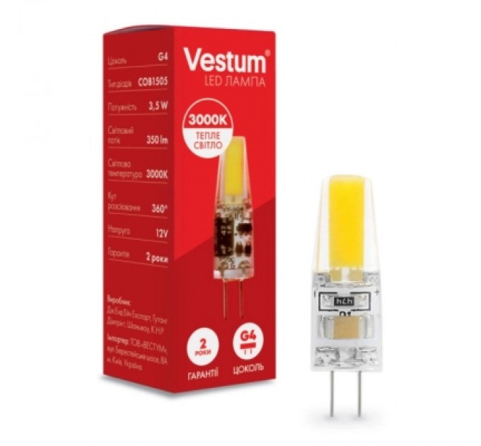 Vestum Лампочка Vestum LED COB G4 3,5W 3000K 12V (1-VS-8103)