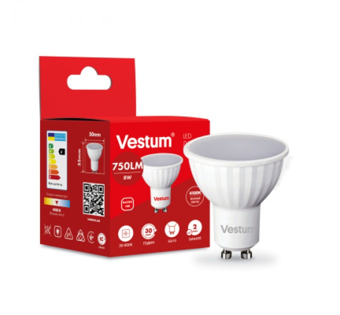 Vestum Лампочка Vestum LED MR16 8W 4100K 220V GU10 (1-VS-1508)