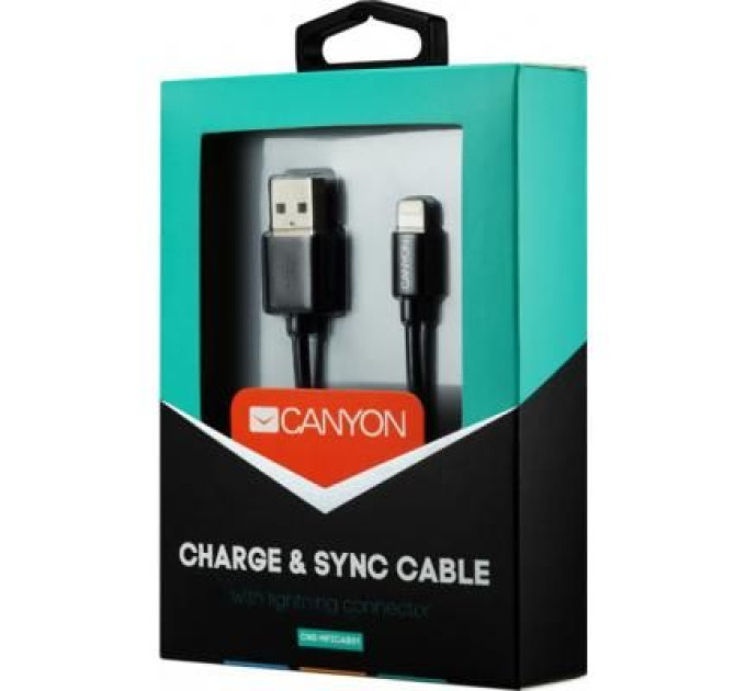 Canyon Дата кабель USB 2.0 AM to Lightning 1.0m MFI Black Canyon (CNS-MFICAB01B)