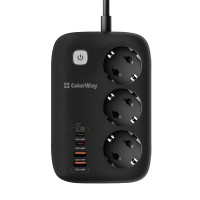 Фільтр живлення ColorWay CW-CHE34PDB GaN3 Pro PD 65W (2USB-A + 2 TYPE-C) 3 розетки, 4 USB, 2 м, чорний