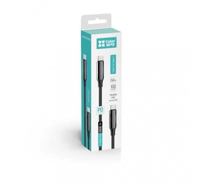 ColorWay Кабель ColorWay USB Type-C + USB Type-C (M/M), 5.0 А, 2 м, Black (CW-CBPDCC070-BK)