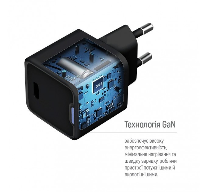 ColorWay Мережевий зарядний пристрій ColorWay GaN Mini 25W PD Port PPS USB-C Black (CW-CHS052PD-BK)
