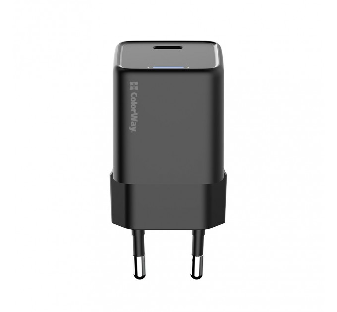 ColorWay Мережевий зарядний пристрій ColorWay GaN Mini 25W PD Port PPS USB-C Black (CW-CHS052PD-BK)