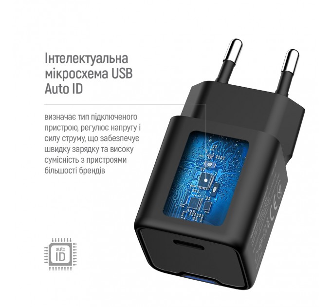 ColorWay Мережевий зарядний пристрій ColorWay GaN Mini 25W PD Port PPS USB-C Black (CW-CHS052PD-BK)