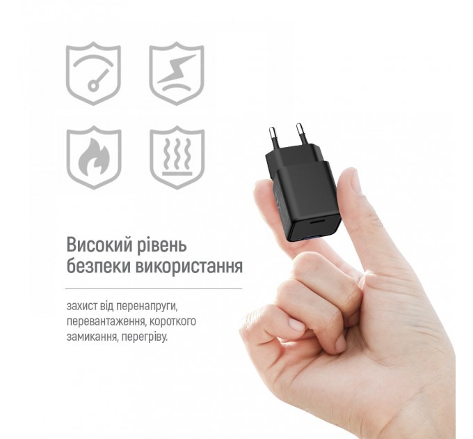 ColorWay Мережевий зарядний пристрій ColorWay GaN Mini 25W PD Port PPS USB-C Black (CW-CHS052PD-BK)