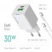 Мережевий зарядний пристрій ColorWay GaN Mini 30W PD Port PPS USB (Type-C PD + USB QC4.0) White (CW-CHS053PDC-WT) + кабель USB Type-C