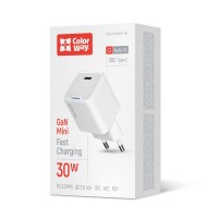 Мережевий зарядний пристрій ColorWay GaN Mini 30W PD Port PPS USB-C White (CW-CHS054PD-WT)