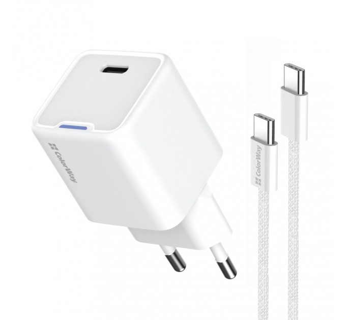 ColorWay Мережевий зарядний пристрій ColorWay GaN Mini 35W PD Port PPS USB-C White (CW-CHS056PDC-WT) + кабель USB Type-C