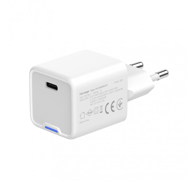Мережевий зарядний пристрій ColorWay GaN Mini 35W PD Port PPS USB-C White (CW-CHS056PD-WT)