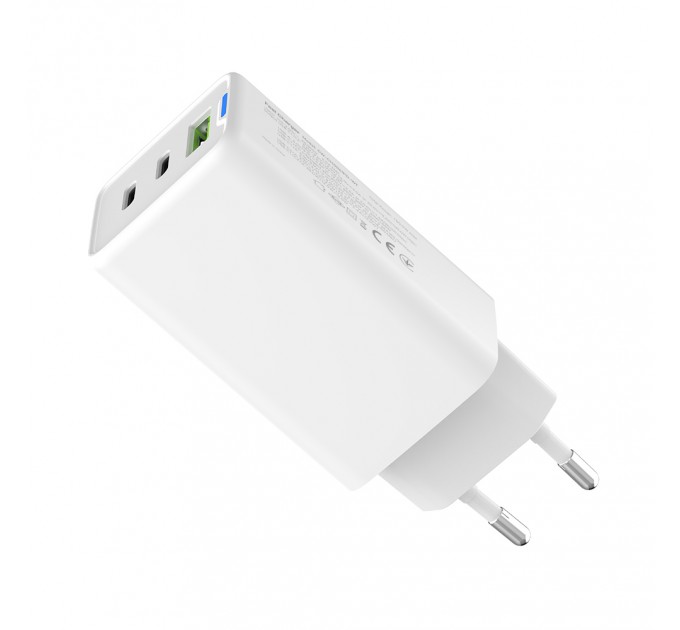 ColorWay Мережевий зарядний пристрій ColorWay GaN Mini 65W PD Port PPS USB (USB-2C1A) White (CW-CHS058PD-WT)