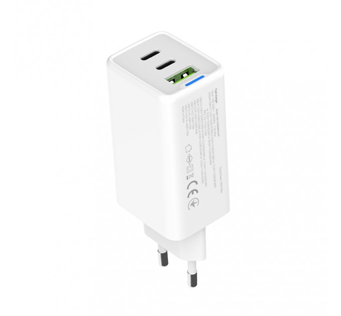 ColorWay Мережевий зарядний пристрій ColorWay GaN Mini 65W PD Port PPS USB (USB-2C1A) White (CW-CHS058PD-WT)