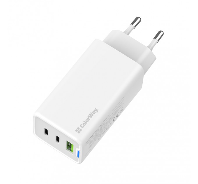 ColorWay Мережевий зарядний пристрій ColorWay GaN Mini 65W PD Port PPS USB (USB-2C1A) White (CW-CHS058PD-WT)