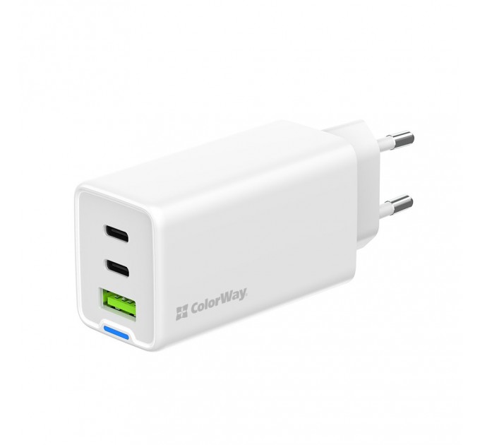 ColorWay Мережевий зарядний пристрій ColorWay GaN Mini 65W PD Port PPS USB (USB-2C1A) White (CW-CHS058PD-WT)
