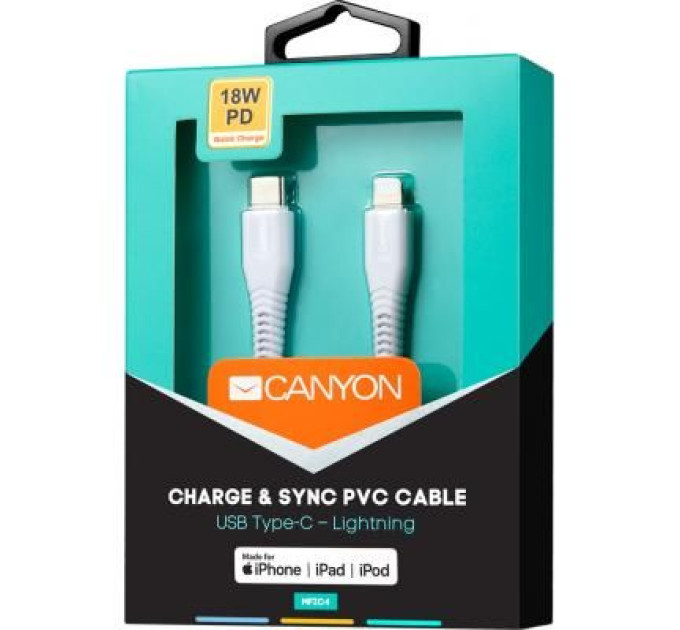 Canyon Дата кабель USB-C to Lightning 1.2m MFI White Canyon (CNS-MFIC4W)