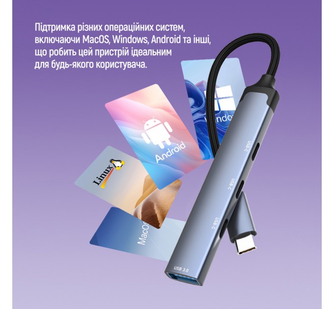 ColorWay Концентратор СolorWay USB-C 4-в-1 USB-C2.0х3/USB3.0 (CW-HUB07)