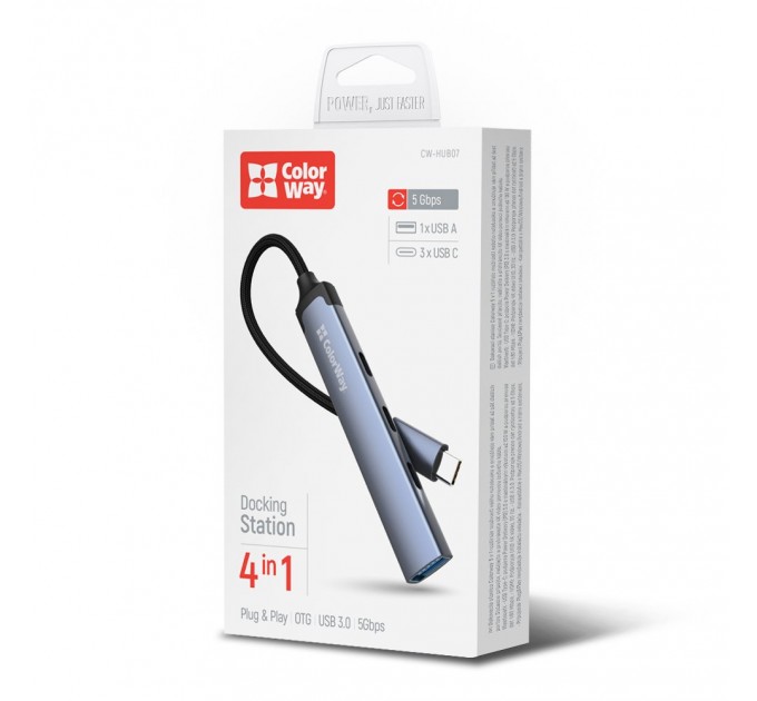 ColorWay Концентратор СolorWay USB-C 4-в-1 USB-C2.0х3/USB3.0 (CW-HUB07)