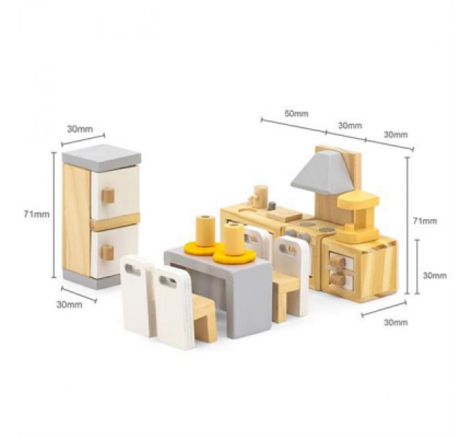 Ігровий набір Viga Toys Дерев'яні меблі для ляльок PolarB Кухня і їдальня (44038)