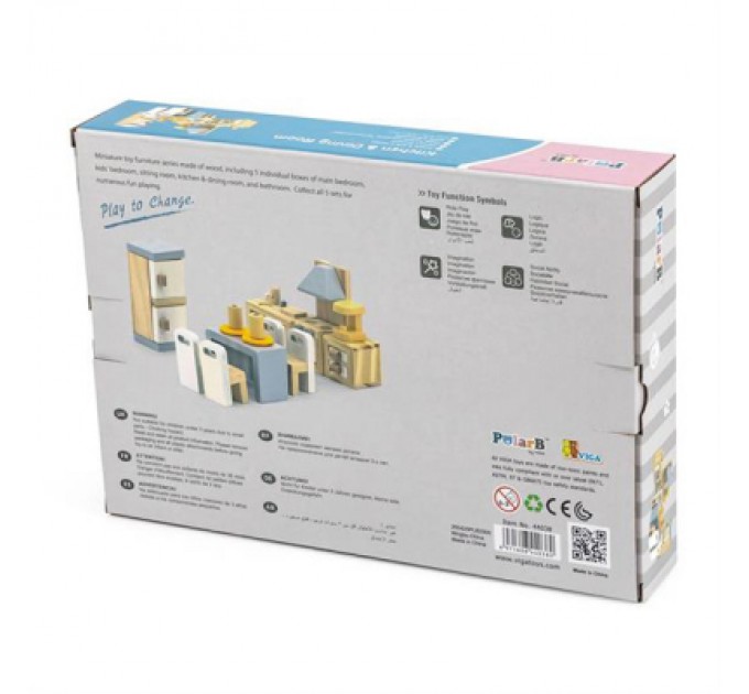 Ігровий набір Viga Toys Дерев'яні меблі для ляльок PolarB Кухня і їдальня (44038)