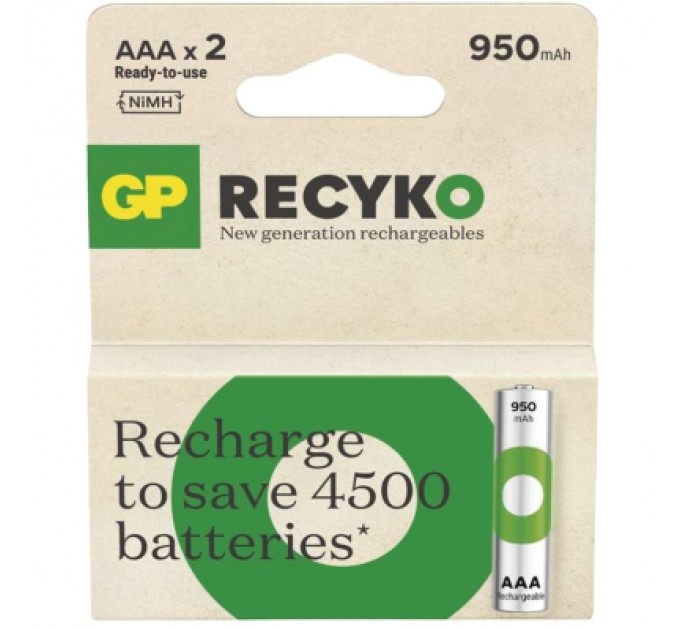 Gp Акумулятор Gp AAA 950mAh ReCyko HR03 1.2V (2 battery pack) (100AAAHCER21-2TLB2 / 4891199212628)
