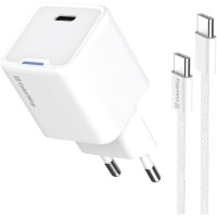 Зарядний пристрій ColorWay GaN Mini 25W PD Port PPS USB-C white cable Type-C (CW-CHS052PDC-WT)