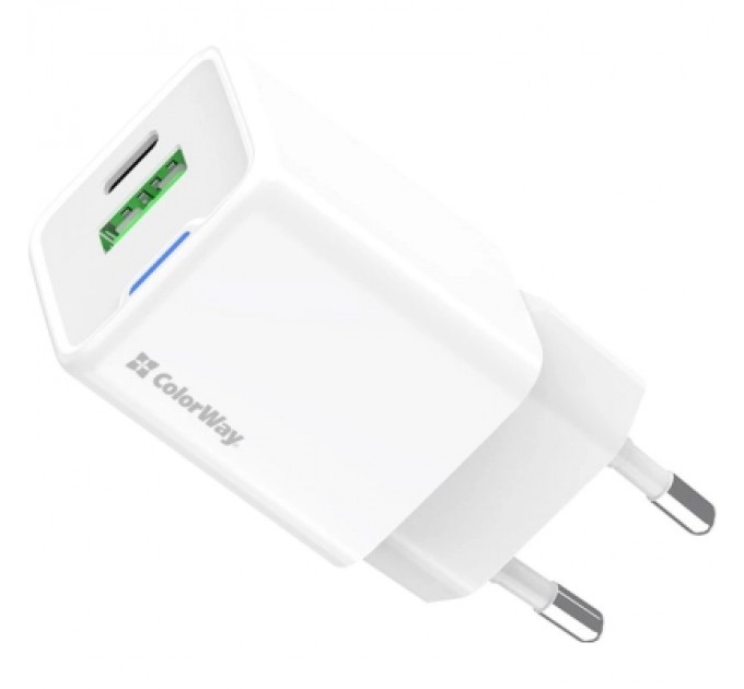 Зарядний пристрій ColorWay GaN Mini 35W PD Port PPS USB (Type-C PD + USB QC4.0) white (CW-CHS055PD-WT)