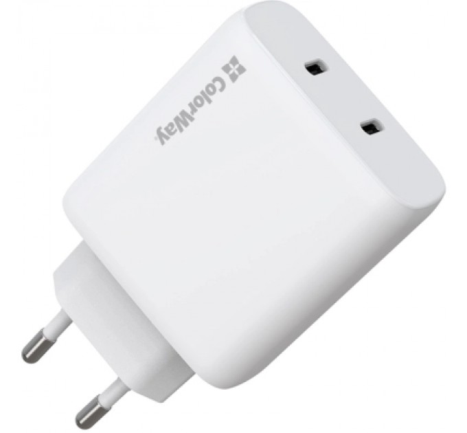 ColorWay Зарядний пристрій ColorWay GaN Mini 50W PD Port PPS USB (Type-C PD 30W + Type-C PD 20W) white (CW-CHS050PD-WT)