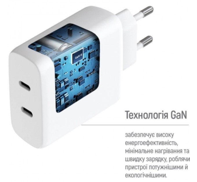 ColorWay Зарядний пристрій ColorWay GaN Mini 50W PD Port PPS USB (Type-C PD 30W + Type-C PD 20W) white (CW-CHS050PD-WT)