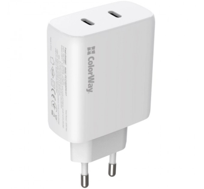 ColorWay Зарядний пристрій ColorWay GaN Mini 50W PD Port PPS USB (Type-C PD 30W + Type-C PD 20W) white (CW-CHS050PD-WT)