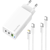 Зарядний пристрій ColorWay GaN Mini 65W PD Port PPS USB (USB-2C1A) cable Type-C&Lightning (CW-CHS058PDCL-WT)