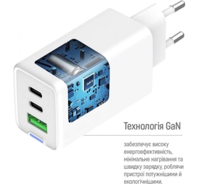 ColorWay Зарядний пристрій ColorWay GaN Mini 65W PD Port PPS USB (USB-2C1A) white (CW-CHS058PD-WT)
