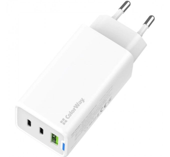 ColorWay Зарядний пристрій ColorWay GaN Mini 65W PD Port PPS USB (USB-2C1A) white (CW-CHS058PD-WT)