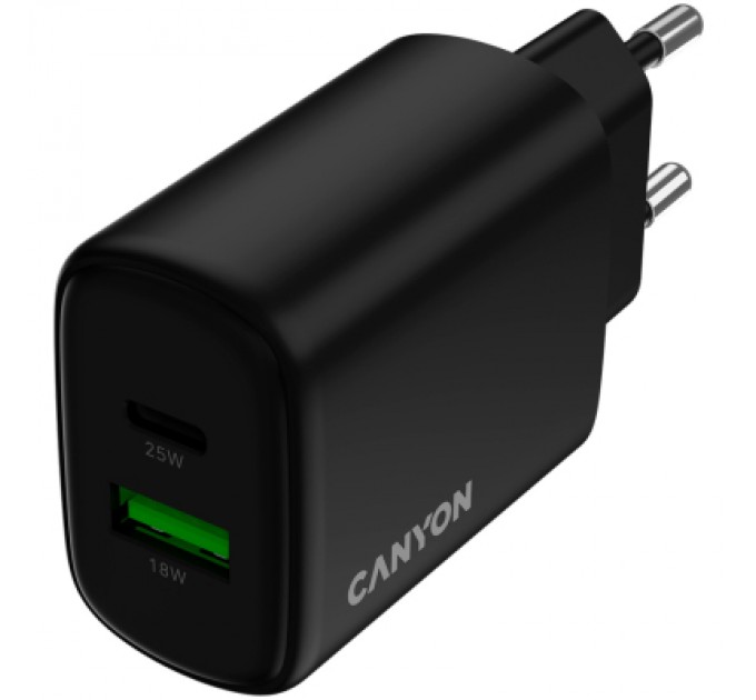 Canyon Зарядний пристрій Canyon OnCharge 250 25W 1xPD 1xQC EU Black (CNE-CHA250-31)