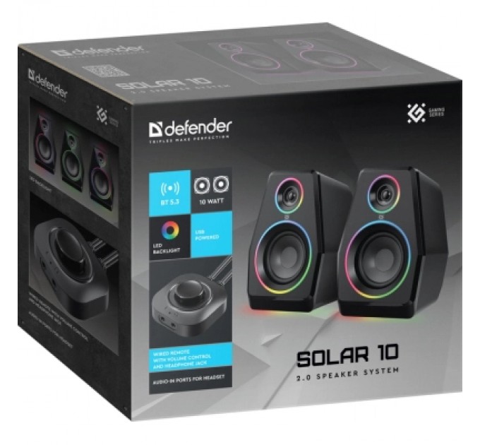 Defender Акустична система Defender Solar 10 LED Bluetooth USB Black (65940)