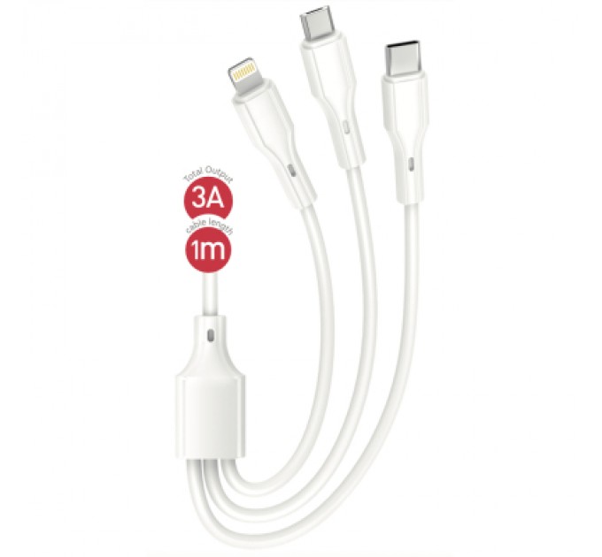 XO Дата кабель USB 2.0 AM to Lightning + Micro 5P + Type-C 1.0m 2.4A XO (CB-23U3)