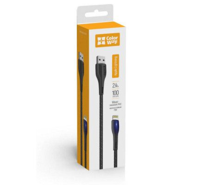 ColorWay Дата кабель USB 2.0 AM to Lightning 1.0m led black ColorWay (CW-CBUL034-BK)